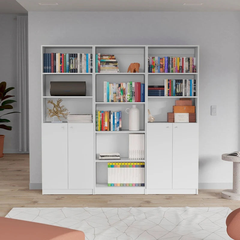 Kenyon 74 Wide 5-Shelf Double Cabinet Bookcase Set of 3