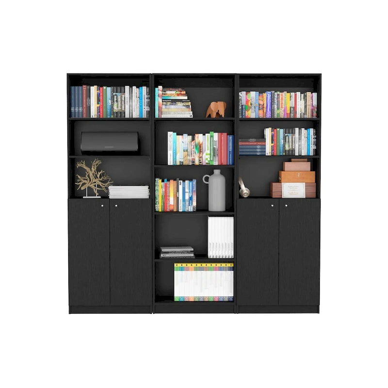 Kenyon 74 Wide 5-Shelf Double Cabinet Bookcase Set of 3