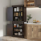 71 Freestanding Kitchen Pantry with 4 Doors and 2 Large Cabinets, Tall Storage Cabinet with Wide Drawer for Dining Room, Coffee