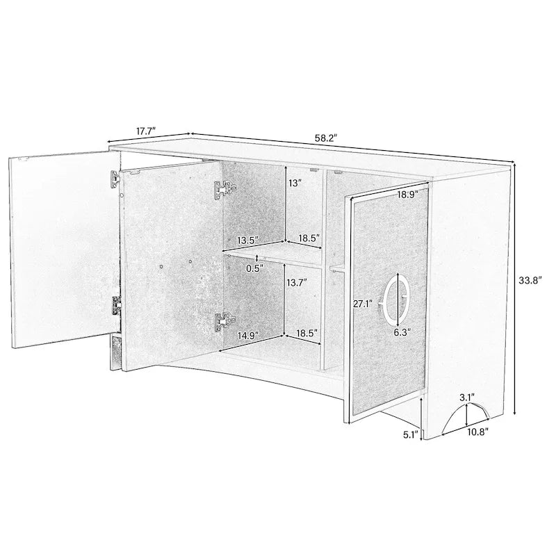 Curved Design Storage Cabinet with Adjustable shelves for Living rooms