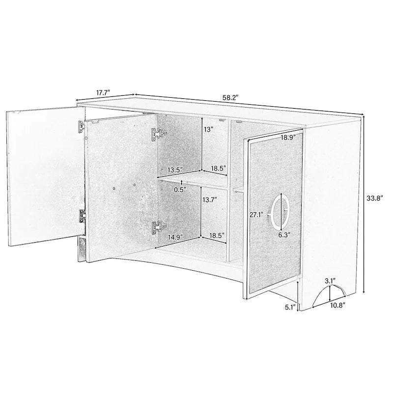 Curved Design Storage Cabinet with Adjustable shelves for Living rooms