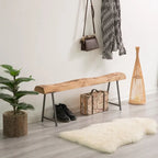 Rustic Carved Wood Natural Log Accent Bench