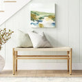 Mieres Boho Style Solid Wood Bench with Woven Rope Seat, Mid-Century Modern Indoor Ottoman with Rubber Wood Legs for Home Office
