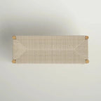 Mieres Boho Style Solid Wood Bench with Woven Rope Seat, Mid-Century Modern Indoor Ottoman with Rubber Wood Legs for Home Office