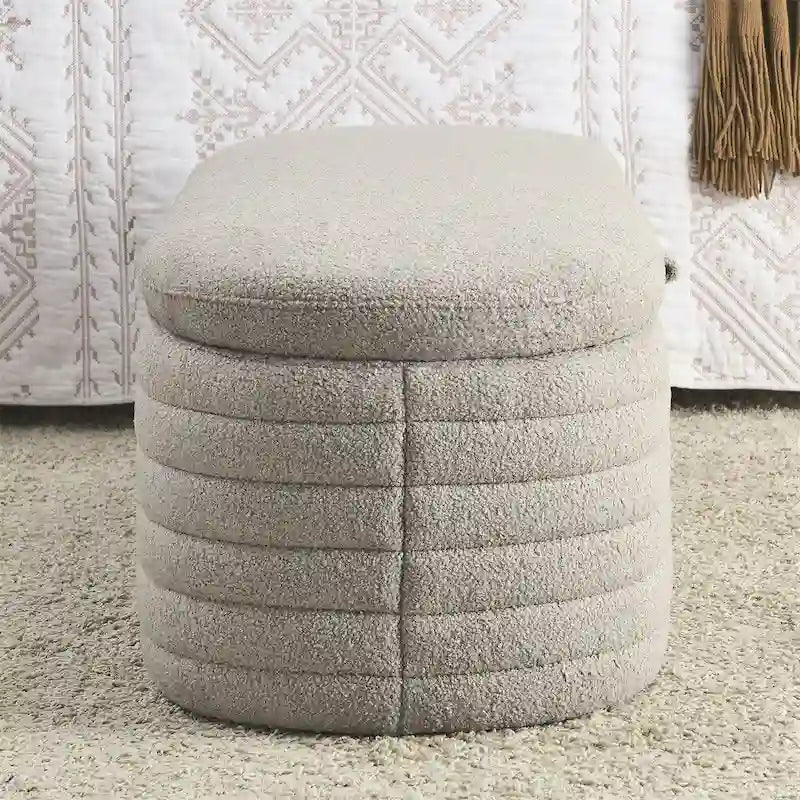 Storage Ottoman Bench Upholstered Storage Bench End of Bed Stool w/Safety Hinge