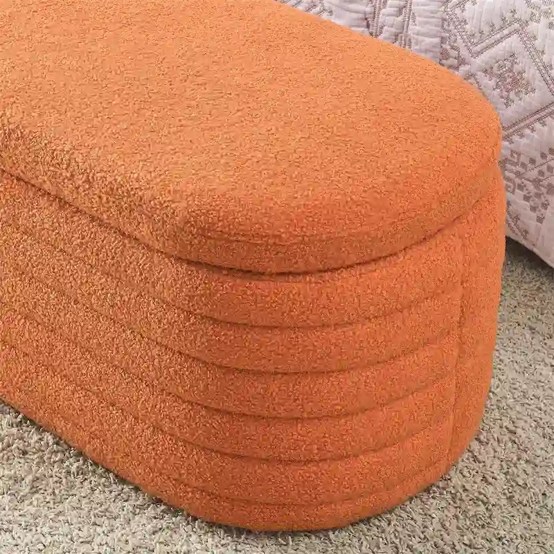 Storage Ottoman Bench Upholstered Storage Bench End of Bed Stool w/Safety Hinge