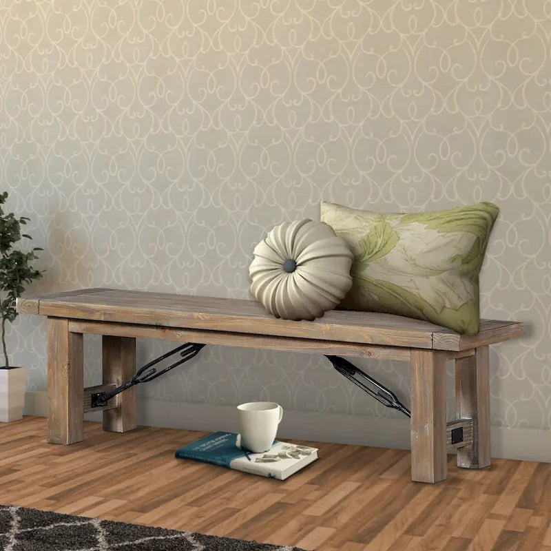 Acacia Wood Bench with Thick Block Legs, Brown