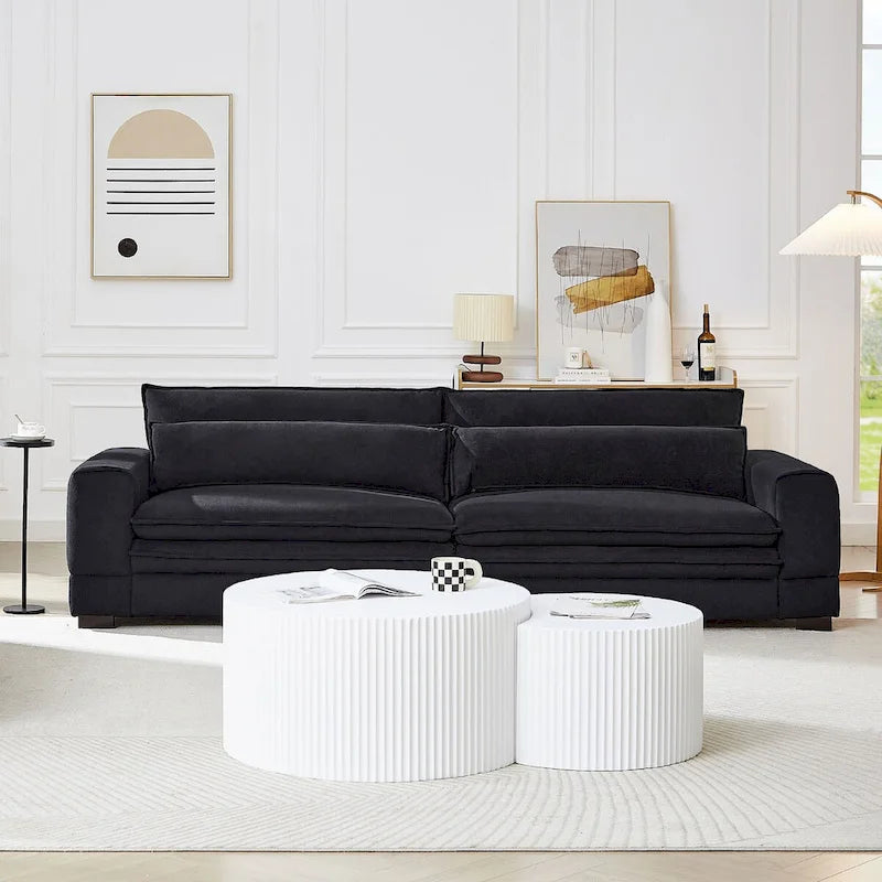 104 in Mid-Century Modern Fabric Sofa, Upholstered Sofa Couch with 2 Pillows, Solid Wood Legs