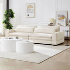 104 in Mid-Century Modern Fabric Sofa, Upholstered Sofa Couch with 2 Pillows, Solid Wood Legs