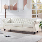 Cream 84.65  Traditional Chesterfield 3 Seater Sofa, PU Leather