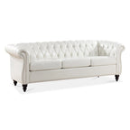 Cream 84.65  Traditional Chesterfield 3 Seater Sofa, PU Leather