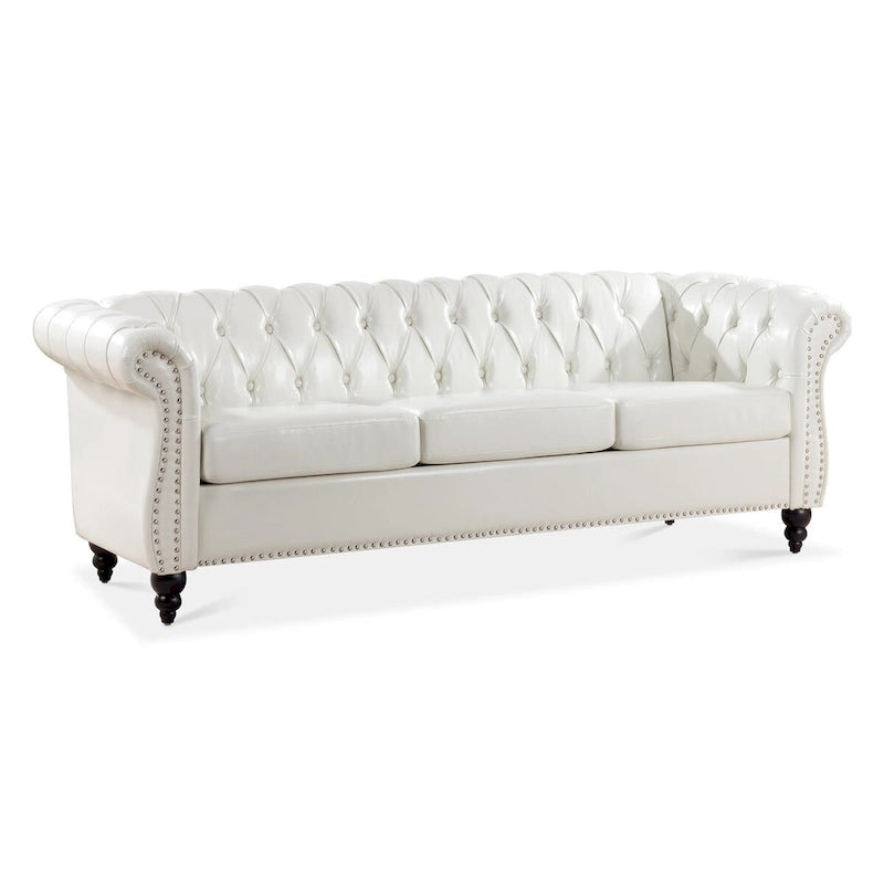 Cream 84.65  Traditional Chesterfield 3 Seater Sofa, PU Leather