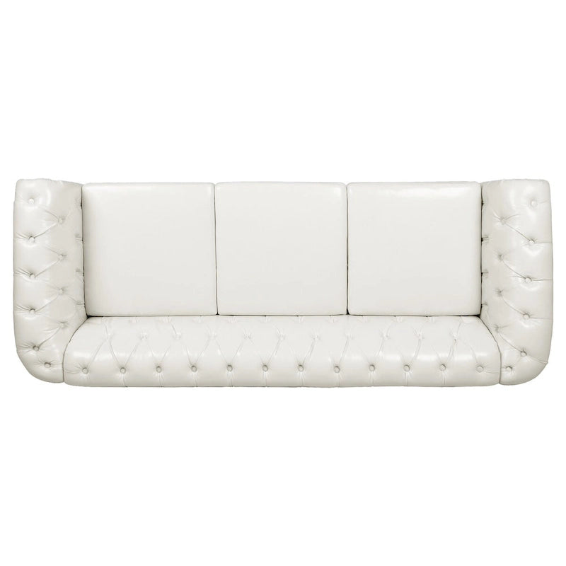 Cream 84.65  Traditional Chesterfield 3 Seater Sofa, PU Leather