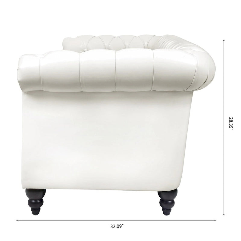 Cream 84.65  Traditional Chesterfield 3 Seater Sofa, PU Leather