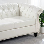 Cream 84.65  Traditional Chesterfield 3 Seater Sofa, PU Leather