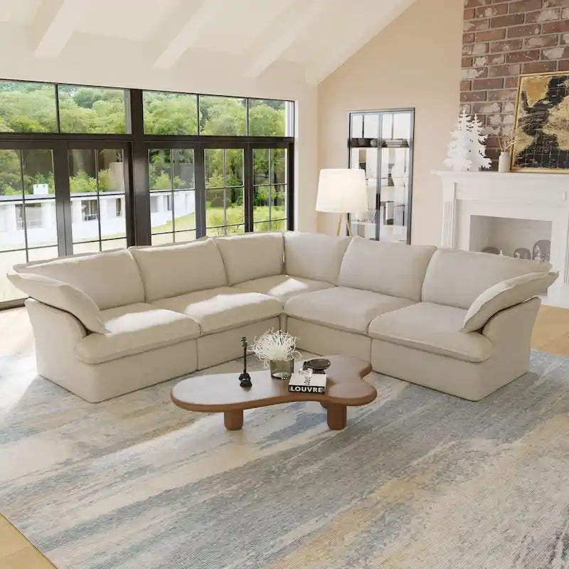 5-Seat Modern V Shape Sectional Couch for Living Room