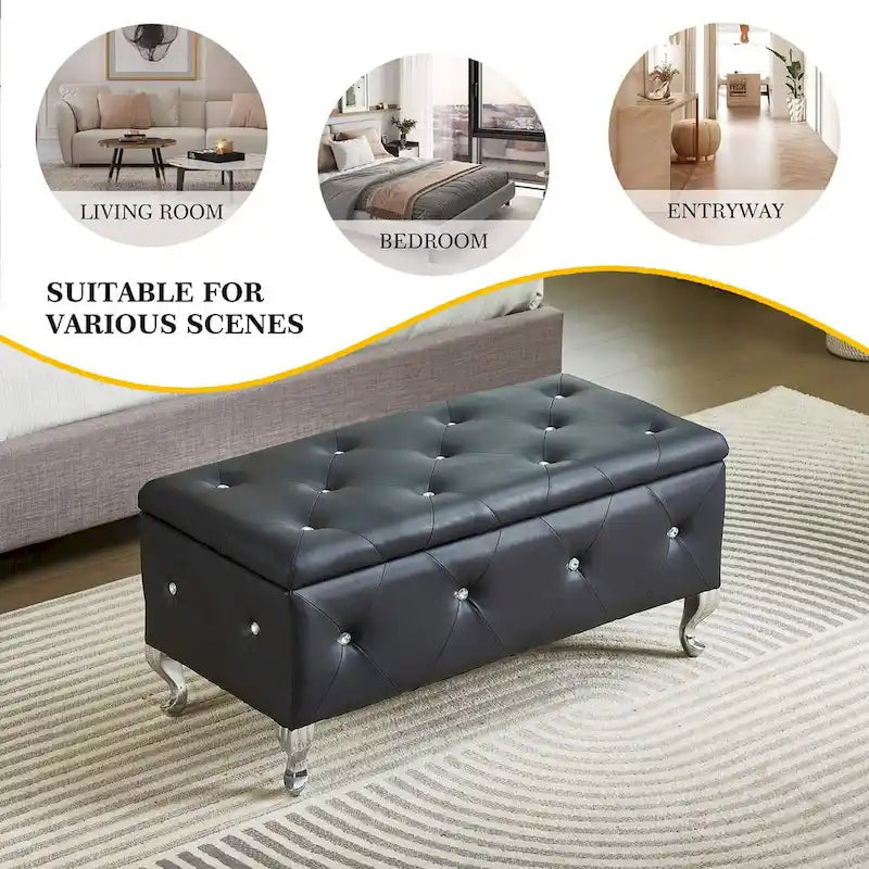PU Leather Upholstered Ottoman with Storage