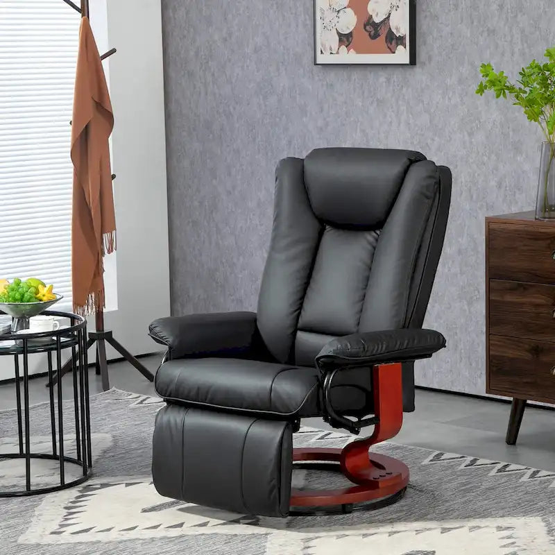 HOMCOM Swivel Recliner Chair, PU Leather Reclining Chair for Living Room, Modern Recliner Sofa with Footrest