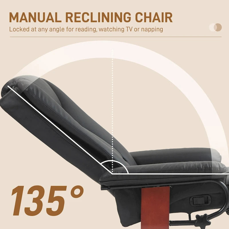 HOMCOM Swivel Recliner Chair, PU Leather Reclining Chair for Living Room, Modern Recliner Sofa with Footrest