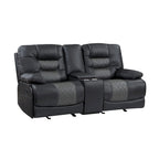 Liam 77 Inch Manual Recliner Loveseat, Cupholder Console, Gray Faux Leather