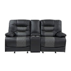Liam 77 Inch Manual Recliner Loveseat, Cupholder Console, Gray Faux Leather