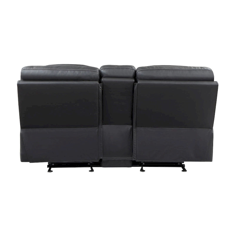 Liam 77 Inch Manual Recliner Loveseat, Cupholder Console, Gray Faux Leather