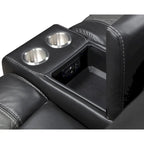 Liam 77 Inch Manual Recliner Loveseat, Cupholder Console, Gray Faux Leather