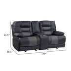 Liam 77 Inch Manual Recliner Loveseat, Cupholder Console, Gray Faux Leather