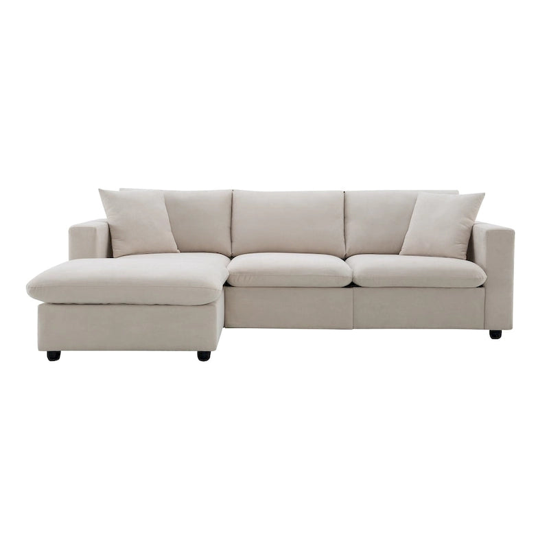 Modern Sectional Sofa,L-shaped Couch Set with 2 Free pillows,4-seat Polyester Fabric Couch Set with Convertible Ottoman