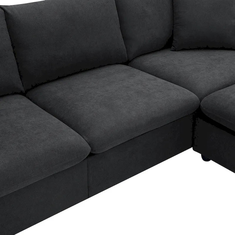 Modern Sectional Sofa,L-shaped Couch Set with 2 Free pillows,4-seat Polyester Fabric Couch Set with Convertible Ottoman