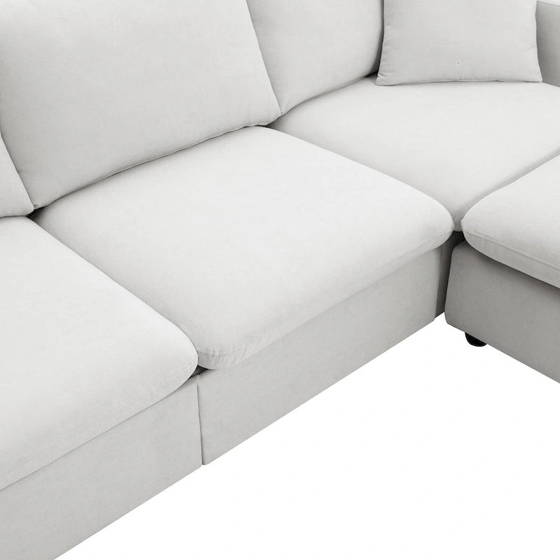 Modern Sectional Sofa,L-shaped Couch Set with 2 Free pillows,4-seat Polyester Fabric Couch Set with Convertible Ottoman