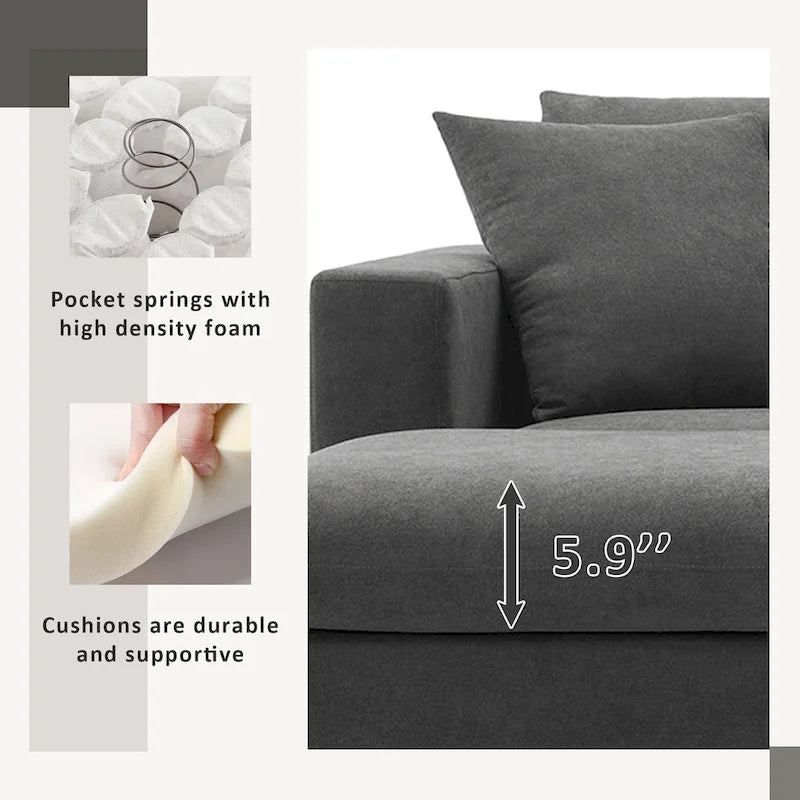 Modern Sectional Sofa,L-shaped Couch Set with 2 Free pillows,4-seat Polyester Fabric Couch Set with Convertible Ottoman