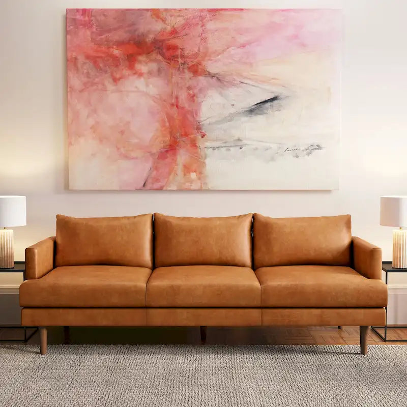 88" Italian Leather Sofa with Walnut Legs - 3 Seater