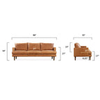 88" Italian Leather Sofa with Walnut Legs - 3 Seater