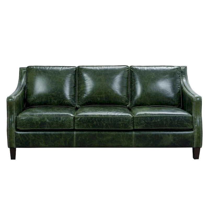 Essex Distressed Green Top Grain Leather Upholstered Vintage Sofa