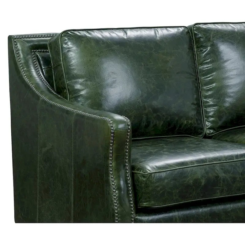 Essex Distressed Green Top Grain Leather Upholstered Vintage Sofa