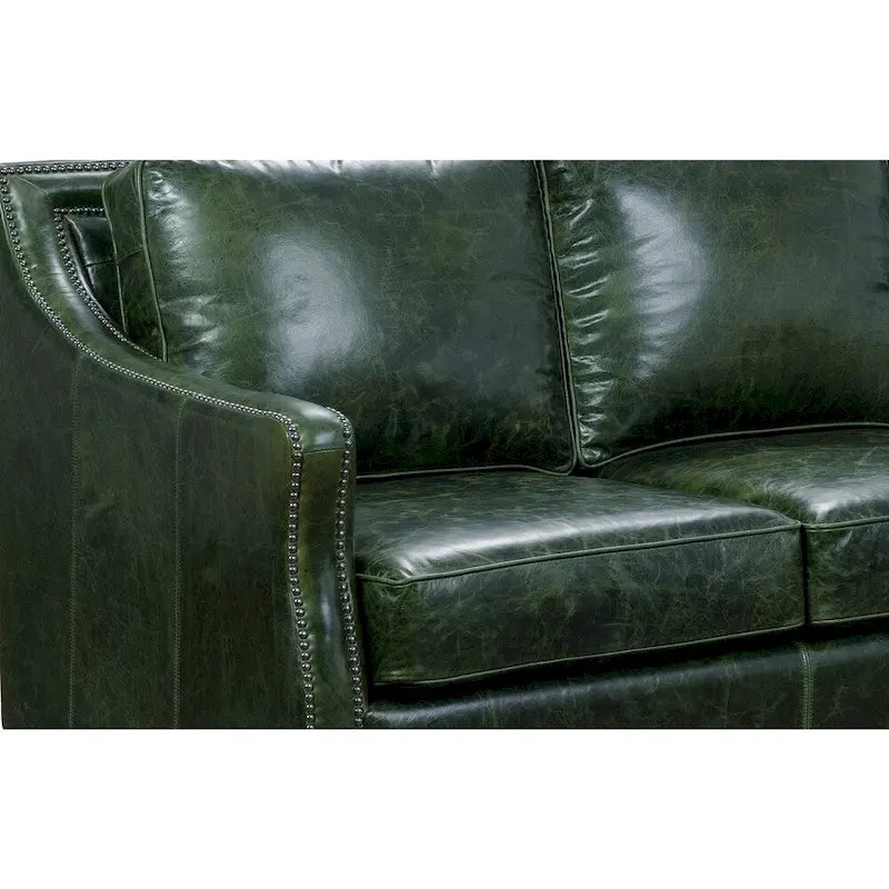 Essex Distressed Green Top Grain Leather Upholstered Vintage Sofa