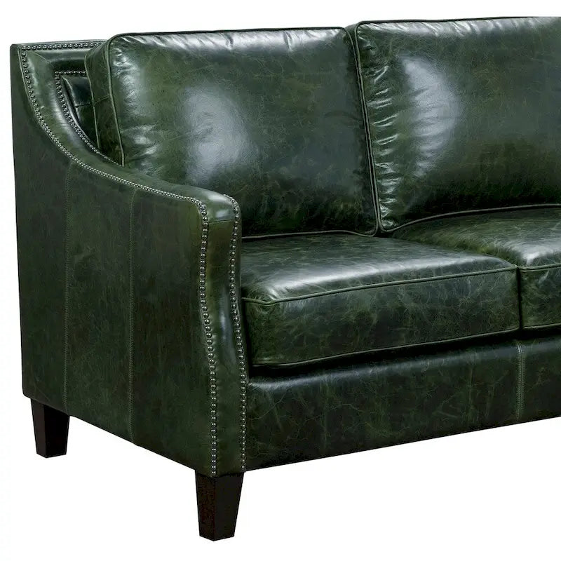 Essex Distressed Green Top Grain Leather Upholstered Vintage Sofa