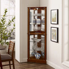 Corner Curio Dispaly Cabinet with Lights, Adjustable Tempered Glass Shelves, Mirrored Back