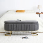 Storage Bench Bedroom Bench,Velvet Oval Upholstered End of Bed Bench with Golden Metal Legs,50 Storage Ottoman Bench