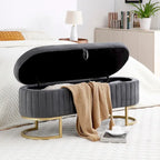 Storage Bench Bedroom Bench,Velvet Oval Upholstered End of Bed Bench with Golden Metal Legs,50 Storage Ottoman Bench