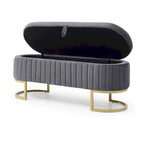 Storage Bench Bedroom Bench,Velvet Oval Upholstered End of Bed Bench with Golden Metal Legs,50 Storage Ottoman Bench