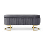 Storage Bench Bedroom Bench,Velvet Oval Upholstered End of Bed Bench with Golden Metal Legs,50 Storage Ottoman Bench