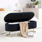 Storage Bench Bedroom Bench,Velvet Oval Upholstered End of Bed Bench with Golden Metal Legs,50 Storage Ottoman Bench