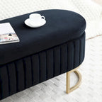 Storage Bench Bedroom Bench,Velvet Oval Upholstered End of Bed Bench with Golden Metal Legs,50 Storage Ottoman Bench