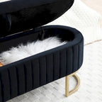 Storage Bench Bedroom Bench,Velvet Oval Upholstered End of Bed Bench with Golden Metal Legs,50 Storage Ottoman Bench