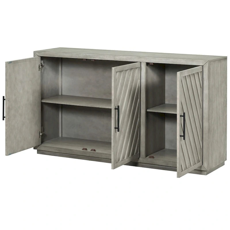3-Door Large Storage Retro Sideboard with Adjustable Shelves and Black Handles
