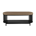Scandi Upholstered-Top Storage Bench with Lower Shelf for Living Room, Bedroom and Office - Black