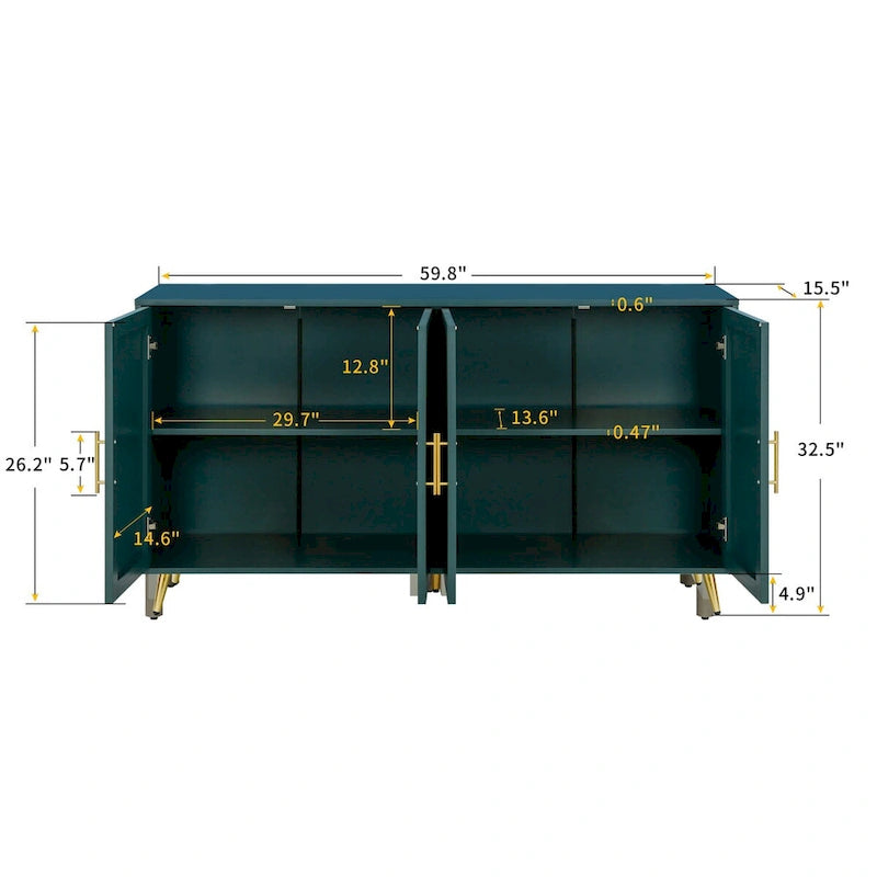 Wood TV Stand with Storage Cabinet & Adjustable Shelves, Media TV Console for Living Room Bedroom(GREEN)