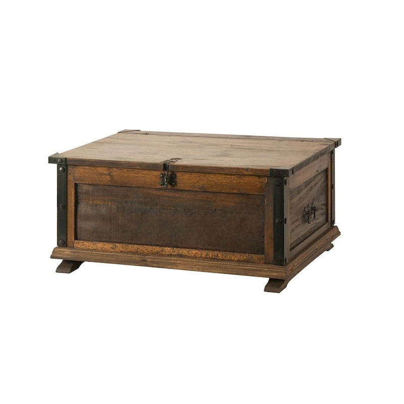 Handmade Solid Reclaimed Barn Wood & Wrought Iron Hardware Trunk or Coffee Table for Indoor 36  Width